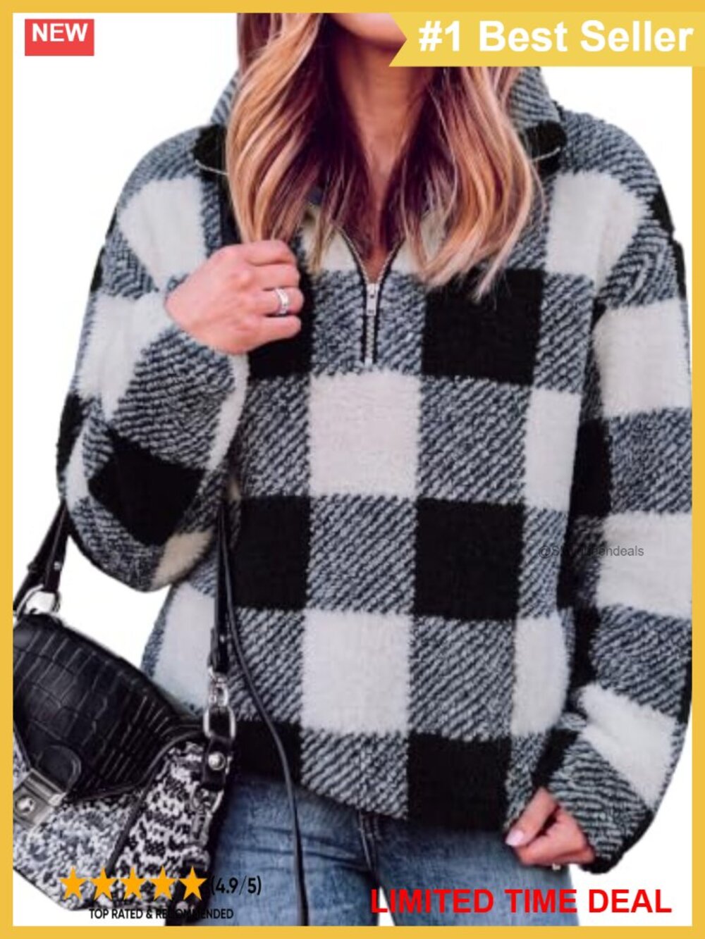 Sherpa Quarter Zip Pullover Women Fleece Sweatshirt Loose Fit Kangaroo Pocket